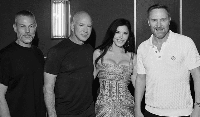 Pissenem, Bezos, Sánchez y Guetta, en la imagen compartida por Pissenem en sus redes sociales.