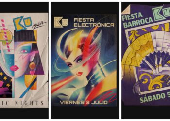 Tres de los carteles diseñados por Josep Prat Sorolla para la discoteca KU en 'Disco Ibiza, Locomía'.