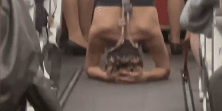Daisy Doris May haciendo yoga en un vuelo de Ibiza a Manchester. @daisydorismay