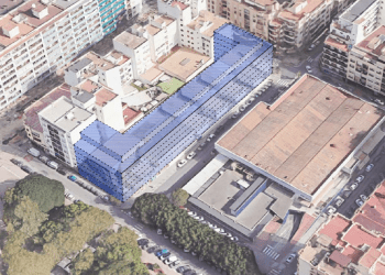 Recreación del espacio que ocuparía el edificio de viviendas sociales de sa Bodega según la normativa urbanística de Vila.