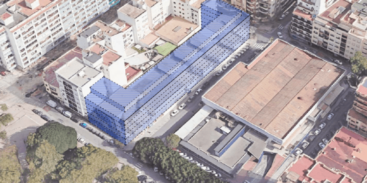 Recreación del espacio que ocuparía el edificio de viviendas sociales de sa Bodega según la normativa urbanística de Vila.