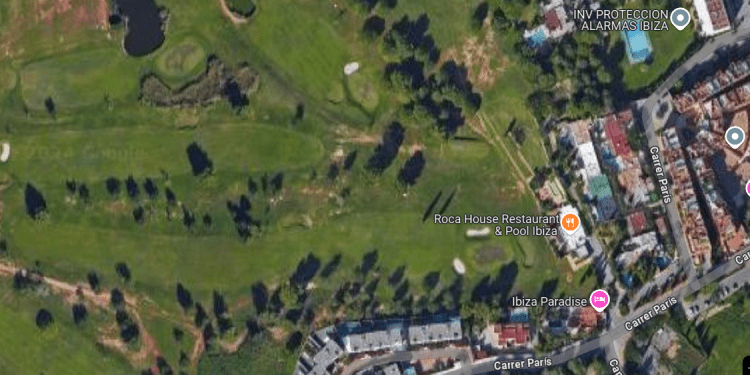 Vista de Google Maps del campo de golf de Roca Llisa de Santa Eulària.