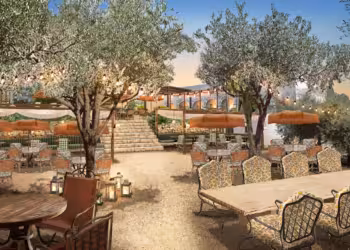Recreación de la zona exterior de Soho Farmhouse Ibiza. Foto: Soho House