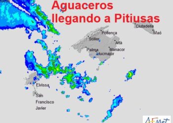 Imagen de la Aemet alertando de la llegada de chubascos tormentosos a Ibiza y Formentera.
