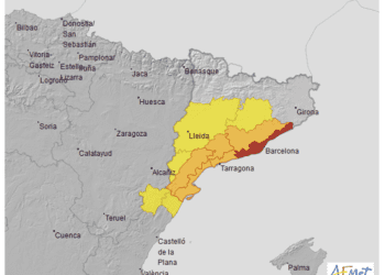 Mapa de avisos de hoy de la Aemet en Catalunya. Fuente Aemet