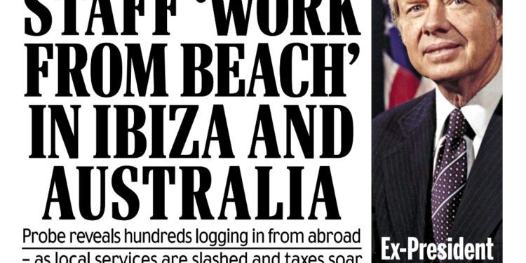 Portada del Daily Mail que destaca los "abusos" de teletrabajo de personal de ayuntamientos británicos.