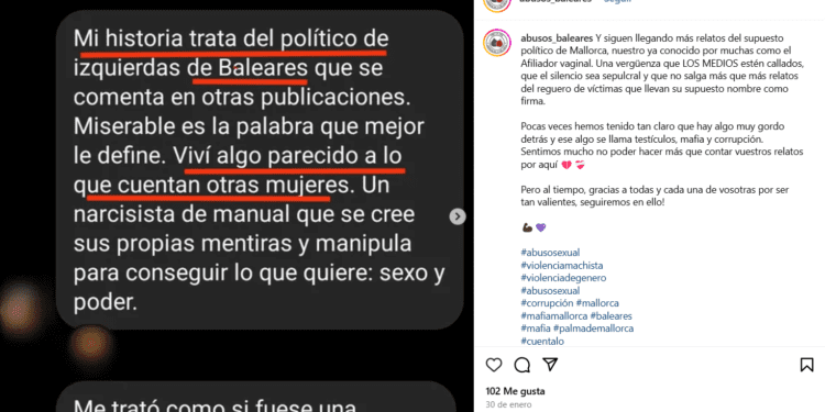Uno de los posts de Instagram de la cuenta Abusos-Baleares que habla de un político mallorquín.