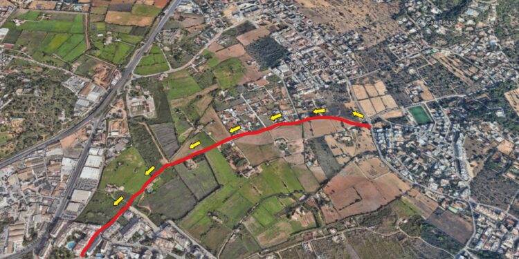 Imagen del mapa con el camí de ses Pitreres marcado en sentido único.