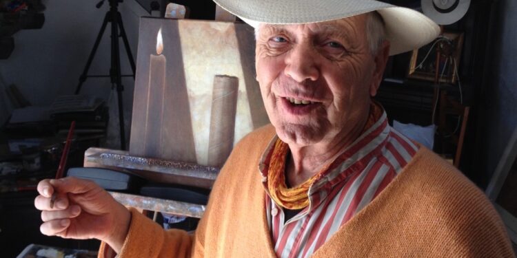 Dirk Werner Schultz, conocido como Dirk ‘Watts', no solo era un excelente baterista sino un gran pintor. En la imagen, pintando en su casa. Fotografía de RAN Pérez, cedida a Noudiari.