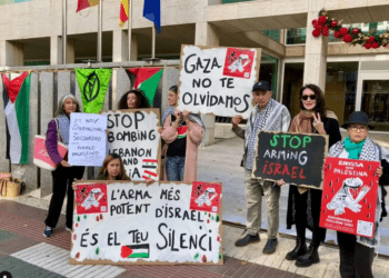 Imagen de una protesta anterior del colectivo frente al Consell. Foto: IG Eivissa amb Palestina