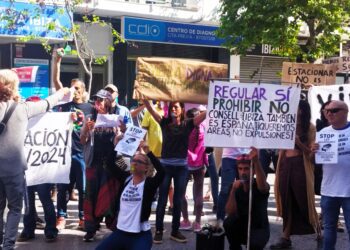 Un momento de la concentración del viernes de los autocaravanistas fente al Consell. Fotos Noudiari