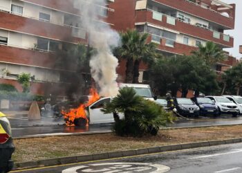 Imagen del coche envuelto en llamas. Fotos: Julio Arche