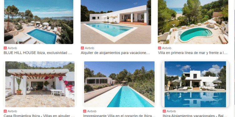 Anuncios de Ibiza en la plataforma Airbnb.