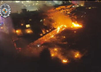 Imagen aérea del incendio captada por el dron de la Policía local de Sant Josep.