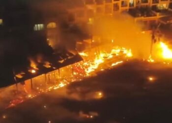 Imagen aérea del incendio captada por el dron de la Policía local de Sant Josep.