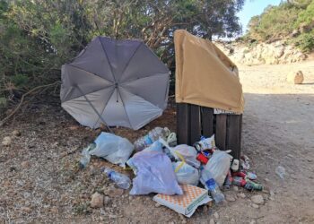 Basura acumulada junto a los puntos de recogida de desechos que permanecen cerrados. Fotos Noudiari.es