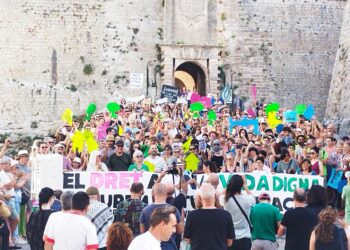 Imagen de los manifestantes en el Portal de ses Taules