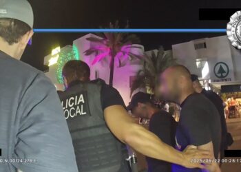 En la imagen, los agentes durante la detención de los presuntos ladrones.