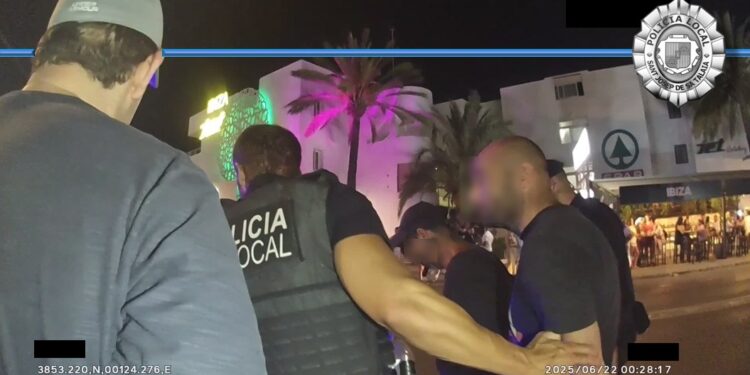 En la imagen, los agentes durante la detención de los presuntos ladrones.