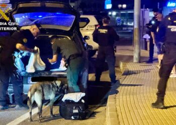 Durante el registro se encontró una bolsa de patatas vacía que contenía distintas sustancias estupefacientes. Foto: Guardia Civil