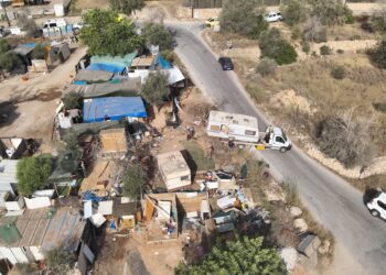 Imagen aérea del campamento esta misma mañana