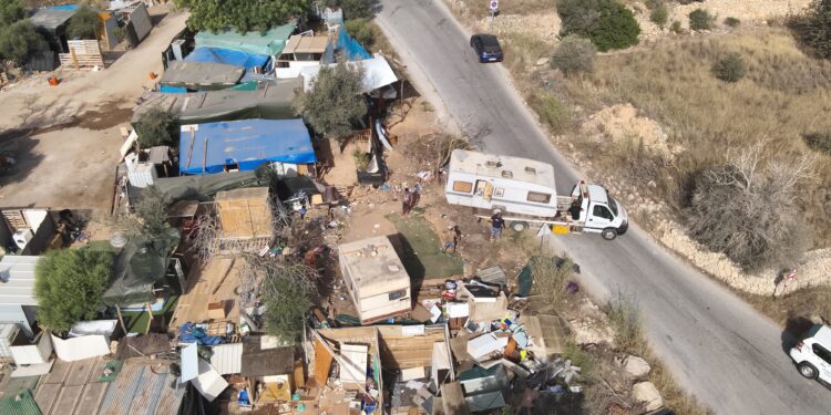 Imagen aérea del campamento esta misma mañana