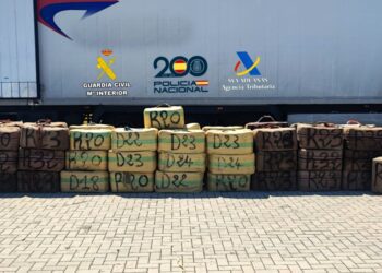 En la imagen, los fardos de hachís que iban en la caja del camión registrado en el puerto  de Ibiza