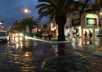 Una imagen de archivo de inundaciones en Platja d'en Bossa.