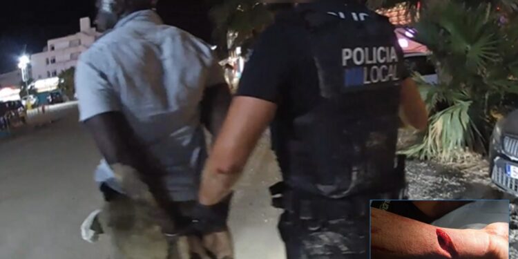 Imagen de la detención del agresor y de la herida del policía, en pequeño.