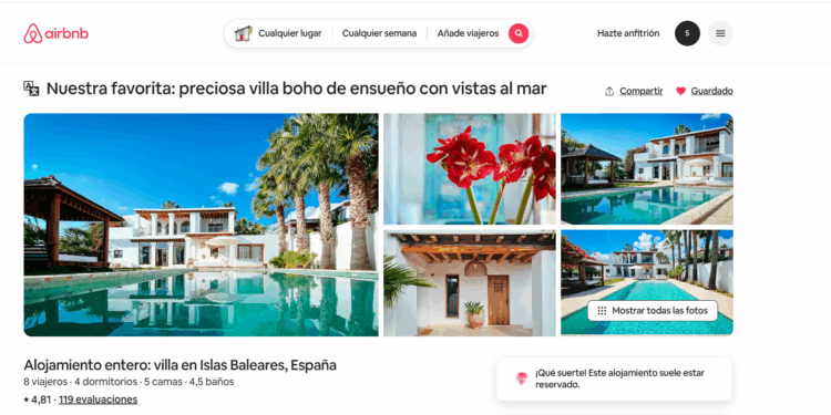 Anuncio actual de la villa turística sin licencia ETV en Airbnb hoy.