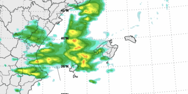 Previsión de zonas tormentosas esta semana. Imagen Aemet