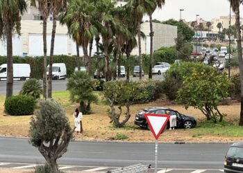 Imagen del vehículo sobre la rotonda. Fotos: L. F. A.