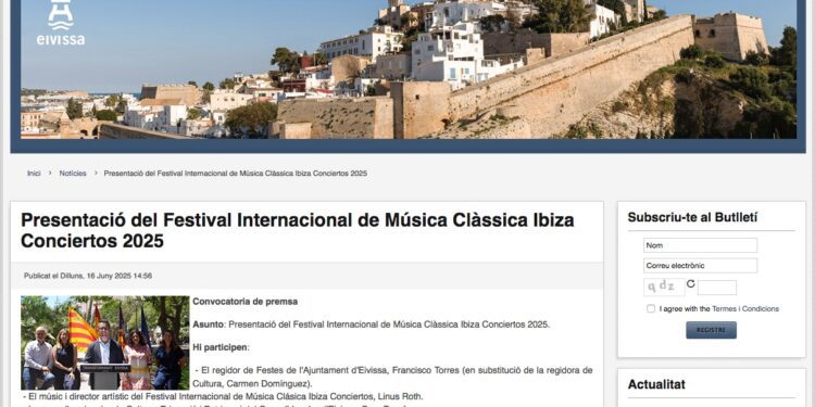 Pantallazo de la web municipal de Ibiza aportado por el PSOE en su comunicado de denuncia.