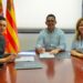 Amadeo Salvo, Rafael Triguero y Catiana Fuster en el Ayuntamiento de Ibiza durante la firma del convenio.