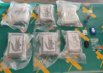 Los paquetes de droga intervenidos al 'turista' que los llevaba ocultos en un coche de una persona residente en Baleares. Imagen de la Guardia Civil de Dénia.