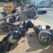 Motocicletas derribadas en la avenida 8 d'Agost de la ciudad de Ibiza.