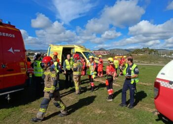 Una imagen del simulacro en el aeropuerto de Ibiza facilitada por Aena.