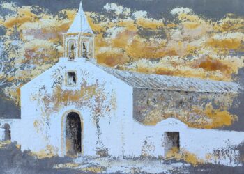 Uno de los cuadros de las muestra, que representa la iglesia de Sant Joan.