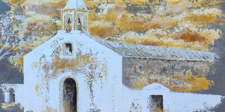 Uno de los cuadros de las muestra, que representa la iglesia de Sant Joan.