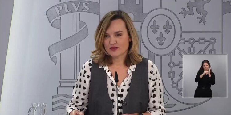 La ministra Pilar Alegría durante la rueda de prensa. / La Moncloa