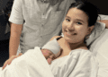 Fotografía del primer bebé de Baleares. Olivia Sánchez Salazar con sus padres en el Hospital Son Espases.