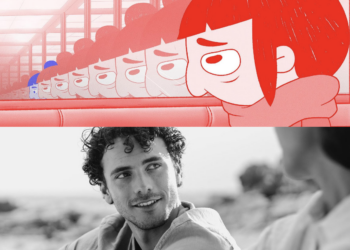 Arriba, un frame de 'Anaglifo', cortometraje de animación dirigido por Valle Comba y, abajo, Marc Bonnin en el cortometraje 'Lady in Red', dirigido por Tomás Rojo y Santiago Rindel