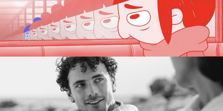 Arriba, un frame de 'Anaglifo', cortometraje de animación dirigido por Valle Comba y, abajo, Marc Bonnin en el cortometraje 'Lady in Red', dirigido por Tomás Rojo y Santiago Rindel