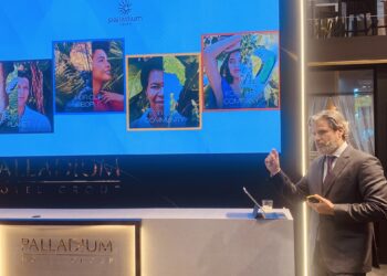 Jesús Sobrino, CEO de Palladium Hotels. hoy en la presentación de la cadena en el marco de Fitur. Foto Noudiari.