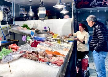 Carmen Moya, pescadera del Mercat Nou, en la imagen, depende estos días más del pescado transportado desde la península. Foto: Noudiari/CM.