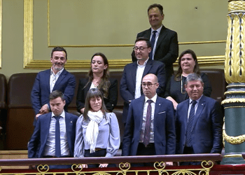 Consellers de los distintos grupos políticos con representación en el Consell de Formentera en el Congreso, justo en el momento tras aprobarse la modificación del artículo 69 de la Constitución.