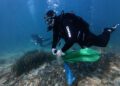 Inmersión en fondos marinos de Formentera, s'Espalmador, donde recogen plásticos hallados.