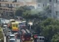 Dispositivo de bomberos y ambulancias que se han desplazado a la calle Ramón Muntaner de Ibiza.