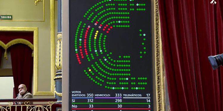 Reflejo del momento de la votación de la reforma del artículo 69 de la Constitución, que ha salido adelante con 312 votos a favor.