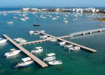 Barcos en los pantalanes y fondeados en s'Estany des Peix